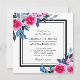 Invitación Elegantes Rosas de acuarela Boda de Plaza Floral