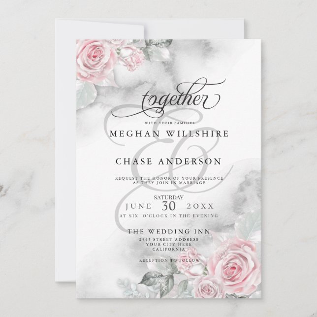 Invitación Elegantes Rosas de acuarela rosa (Anverso)