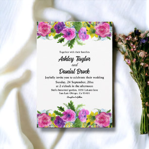 Invitación Elegantes Rosas de Boho Colorful Boda de verano fl