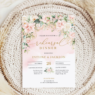 Invitación Elegantes rosas de boho ruidoso ensayo de oro verd