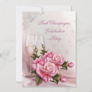 Invitación Elegantes Rosas de Champán Rosadas Cumpleaños Fies