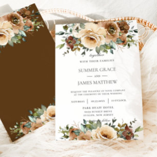 Invitación Elegantes Rosas de crema marrón Boda de vegetación
