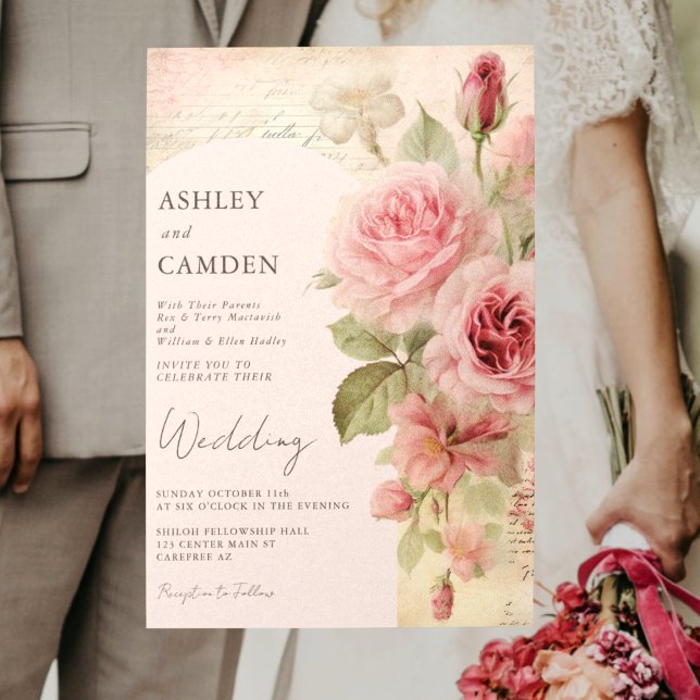 Invitación Elegantes Rosas de época Boda rosa Rubor (Subido por el creador)