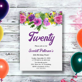 Invitación Elegantes Rosas de florecimiento botánico 20 cumpl