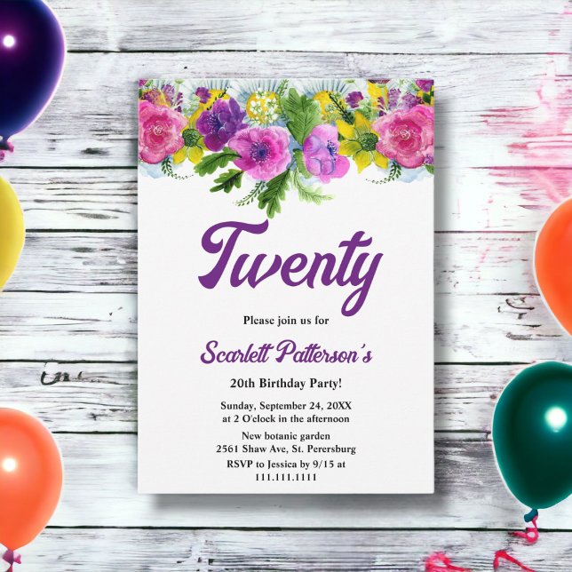 Invitación Elegantes Rosas de florecimiento botánico 20 cumpl (Subido por el creador)