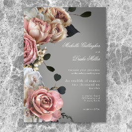Invitación Elegantes Rosas de flores blancas rosadas Boda gri