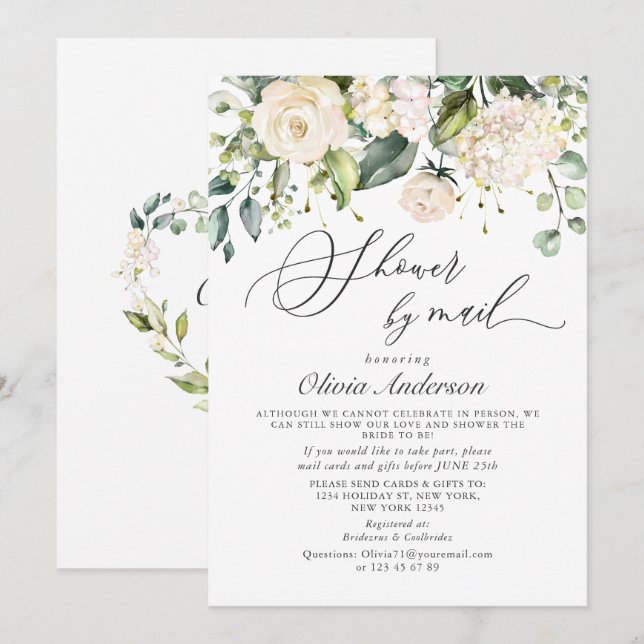 Invitación Elegantes Rosas De Hidrangea Ducha Bridal Por Corr (Anverso / Reverso)