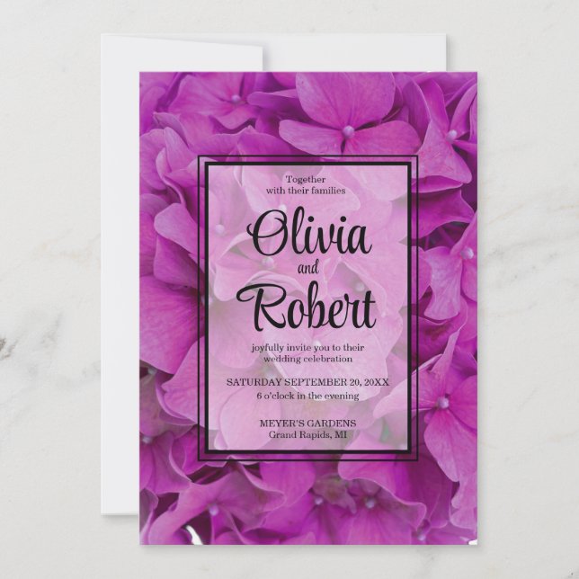 Invitación Elegantes rosas de hortensias florales de magenta  (Anverso)
