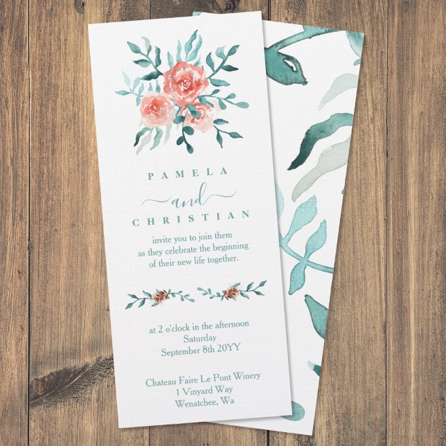 Invitación Elegantes Rosas de Invierno, Boda Eucalyptus (dusty pink roses light green eucalyptus leaves floral winter wedding invitations)