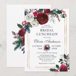 Invitación Elegantes Rosas de invierno de Borgoña BRIDAL LUNC