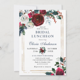 Invitación Elegantes Rosas de invierno de Borgoña BRIDAL LUNC