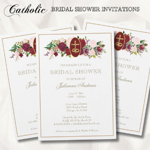 Invitación Elegantes Rosas de la ducha de novias católicas do