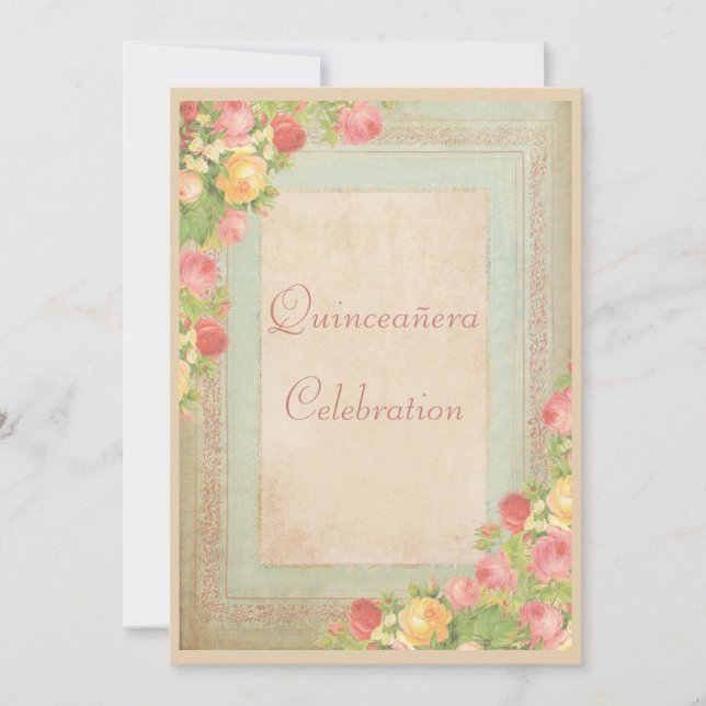 Invitación Elegantes Rosas de la época de Quinceañera (Anverso)