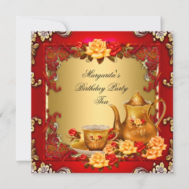 Invitación Elegantes Rosas de la Fiesta del Cumpleaños Tea Re (Anverso)