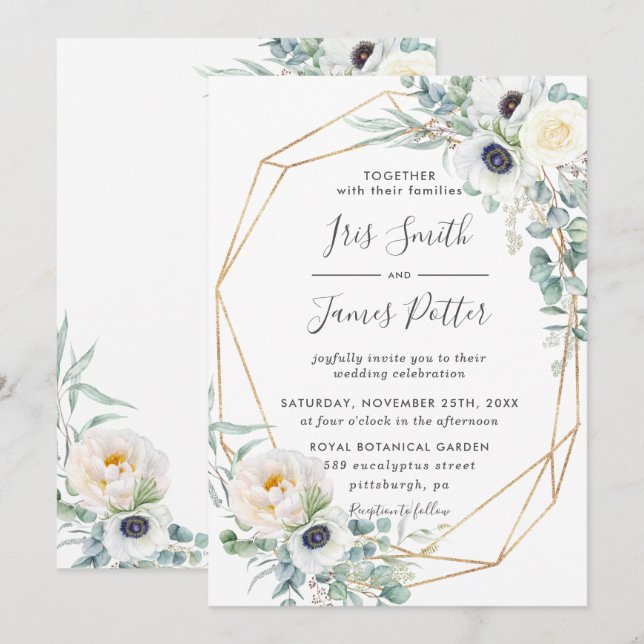Invitación Elegantes Rosas de Marfil Boda Floral Eucalyptus (Anverso / Reverso)