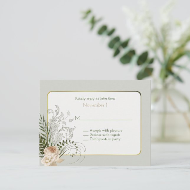 Invitación Elegantes Rosas de Marfil se casan con RSVP (Anverso de pie)