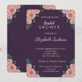 Invitación Elegantes Rosas de Moda Ducha Purple Bridal