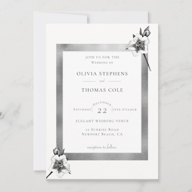 Invitación Elegantes Rosas de Navidad Boda de Navidades de or (Anverso)