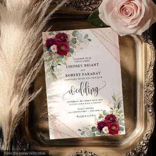 Invitación Elegantes Rosas de oro de Borgoña invitan a una bo