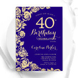 Invitación Elegantes Rosas de oro morado 40 cumpleaños<br><div class="desc">Invitación a la fiesta de cumpleaños 40 de Purple Gold Floral. Diseño elegante con rosas, Relieve metalizado de oro falso y tipografía tipo guión. La carta de invitación a la moda es perfecta para una elegante celebración de cumpleaños femenina. Se puede personalizar a cualquier edad. Invitaciones Zazzle impresas o una...</div>