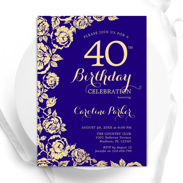 Invitación Elegantes Rosas de oro morado 40 cumpleaños (Subido por el creador)