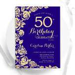 Invitación Elegantes Rosas de oro morado 50 cumpleaños<br><div class="desc">Invitación a la fiesta de cumpleaños 50 de Purple Gold Floral. Diseño elegante con rosas, Relieve metalizado de oro falso y tipografía tipo guión. La carta de invitación a la moda es perfecta para una elegante celebración de cumpleaños femenina. Se puede personalizar a cualquier edad. Invitaciones Zazzle impresas o una...</div>