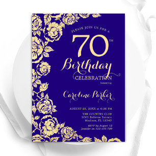 Invitación Elegantes Rosas de oro morado 70 cumpleaños