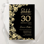 Invitación Elegantes Rosas de Oro Negro sorprenden el cumplea<br><div class="desc">Floral de oro negro Sorpresa 30 cumpleaños invitación de fiesta. Diseño elegante con rosas, Relieve metalizado de oro falso y tipografía tipo guión. La carta de invitación a la moda es perfecta para una elegante celebración de cumpleaños femenina. Se puede personalizar a cualquier edad. Invitaciones Zazzle impresas o una plantilla...</div>