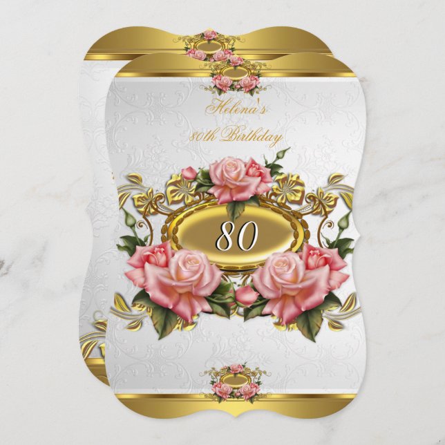 Invitación Elegantes Rosas de oro rosado White 80 cumpleaños  (Anverso / Reverso)
