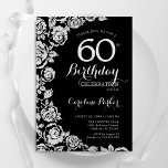 Invitación Elegantes Rosas de Plata Negra Fiesta de Cumpleaño<br><div class="desc">Invitación floral de plata negra para la fiesta de cumpleaños número 60. Diseño elegante con rosas, Relieve metalizado falso plateado y tipo de letra de guión de tipografía. La carta de invitación a la moda es perfecta para una elegante celebración de cumpleaños femenina. Se puede personalizar a cualquier edad. Invitaciones...</div>