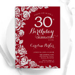 Invitación Elegantes Rosas de Plata Roja 30 Fiestas de cumple<br><div class="desc">Invitación floral de plata roja 30 cumpleaños. Diseño elegante con rosas, Relieve metalizado falso plateado y tipo de letra de guión de tipografía. La carta de invitación a la moda es perfecta para una elegante celebración de cumpleaños femenina. Se puede personalizar a cualquier edad. Invitaciones Zazzle impresas o una plantilla...</div>