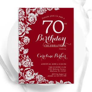 Invitación Elegantes Rosas de Plata Roja 70. Partido de Cumpl