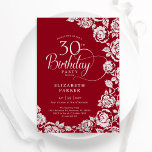 Invitación Elegantes Rosas de Plata Roja en los 30 años<br><div class="desc">Invitación floral de plata roja 30 cumpleaños. Diseño elegante con rosas, Relieve metalizado falso plateado y tipo de letra de guión de tipografía. La carta de invitación a la moda es perfecta para una elegante celebración de cumpleaños femenina. Se puede personalizar a cualquier edad. Personaliza con tus propios detalles. Invitaciones...</div>