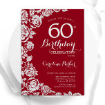 Invitación Elegantes Rosas de Plata Roja Fiesta de Cumpleaños<br><div class="desc">Invitación floral de plata roja a la fiesta de cumpleaños número 60. Diseño elegante con rosas, Relieve metalizado falso plateado y tipo de letra de guión de tipografía. La carta de invitación a la moda es perfecta para una elegante celebración de cumpleaños femenina. Se puede personalizar a cualquier edad. Invitaciones...</div>
