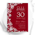 Invitación Elegantes Rosas de Plata Roja Sorprenden 30 años<br><div class="desc">Sorpresa floral de plata roja 30 cumpleaños invitación a fiesta. Diseño elegante con rosas, Relieve metalizado falso plateado y tipo de letra de guión de tipografía. La carta de invitación a la moda es perfecta para una elegante celebración de cumpleaños femenina. Se puede personalizar a cualquier edad. Invitaciones Zazzle impresas...</div>