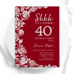 Invitación Elegantes Rosas de Plata Roja Sorprenden 40 años<br><div class="desc">Invitación a la fiesta de cumpleaños número 40 de la floral de plata roja. Diseño elegante con rosas, Relieve metalizado falso plateado y tipo de letra de guión de tipografía. La carta de invitación a la moda es perfecta para una elegante celebración de cumpleaños femenina. Se puede personalizar a cualquier...</div>