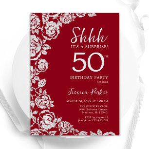 Invitación Elegantes Rosas de Plata Roja Sorprenden 50 años