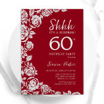 Invitación Elegantes Rosas de Plata Roja Sorprenden 60 años<br><div class="desc">Invitación a la fiesta de cumpleaños número 60 de la floral de plata roja. Diseño elegante con rosas, Relieve metalizado falso plateado y tipo de letra de guión de tipografía. La carta de invitación a la moda es perfecta para una elegante celebración de cumpleaños femenina. Se puede personalizar a cualquier...</div>
