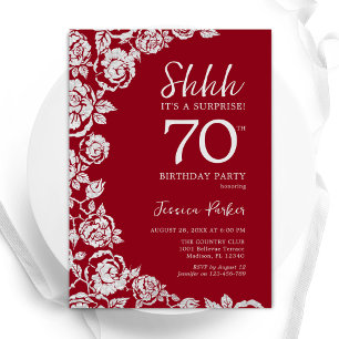 Invitación Elegantes Rosas de Plata Roja Sorprenden 70 años
