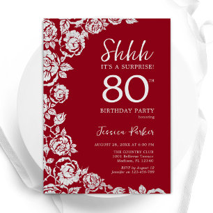 Invitación Elegantes Rosas de Plata Roja Sorprenden 80 años