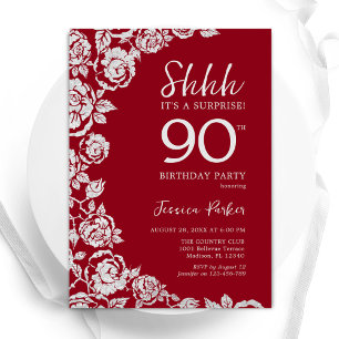 Invitación Elegantes Rosas de Plata Roja Sorprenden 90 cumple