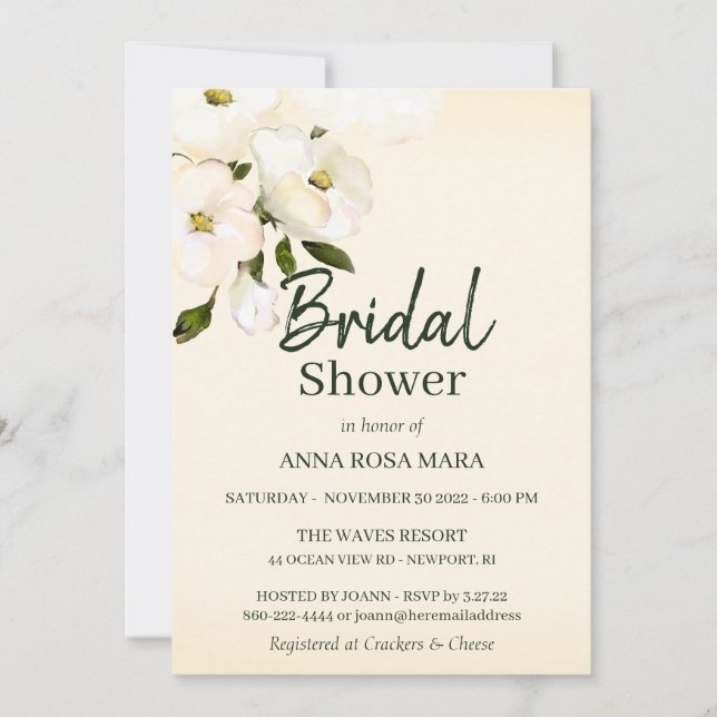 Invitación *~* Elegantes Rosas de Playa Blanca  Ducha Bridal  (Anverso)