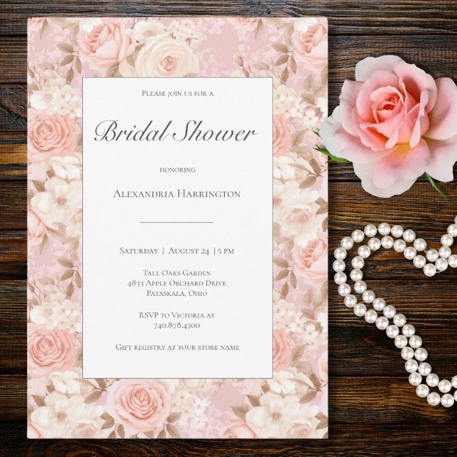 Invitación Elegantes Rosas de Rubor Ducha de novias (Subido por el creador)