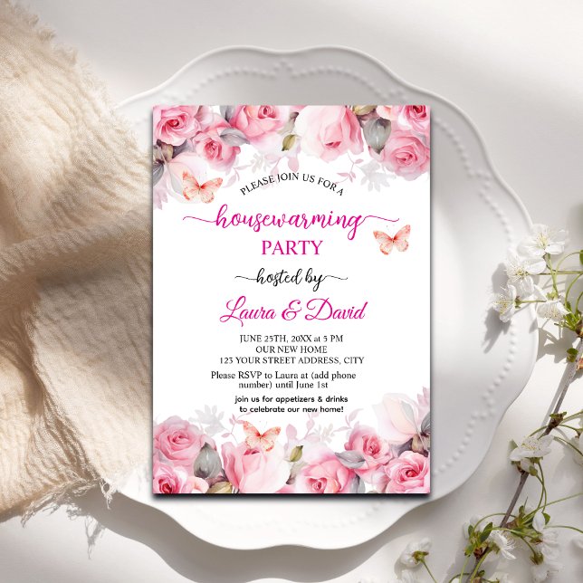 Invitación Elegantes Rosas de Rubor Mariposas Fiesta de Calen (Subido por el creador)