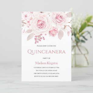 Invitación Elegantes Rosas de Rubor Quinceanera Fiesta
