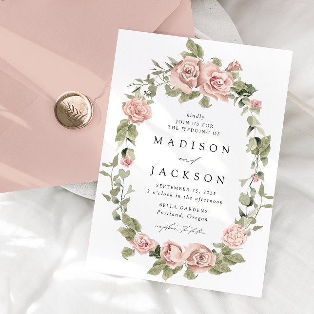 Invitación Elegantes Rosas de Rubor y Boda de Verdor (Subido por el creador)