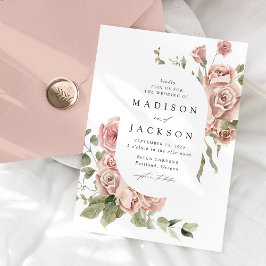 Invitación Elegantes Rosas de Rubor y Boda de Verdor