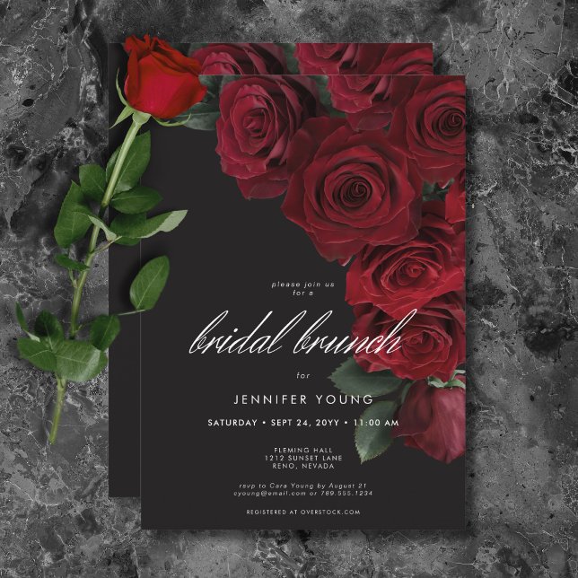 Invitación Elegantes Rosas de sangre amorosa Brunch de novias (Elegant Moody Blood Roses Floral Bridal Brunch)