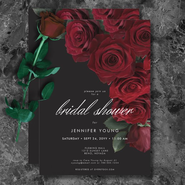 Invitación Elegantes Rosas de sangre amorosa Floral Bridal Sh (Elegant Moody Blood Roses Floral Bridal Shower Invitation)
