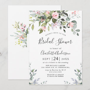 Invitación Elegantes Rosas de Tinte de Eucalipto DUCHA NUPCIA